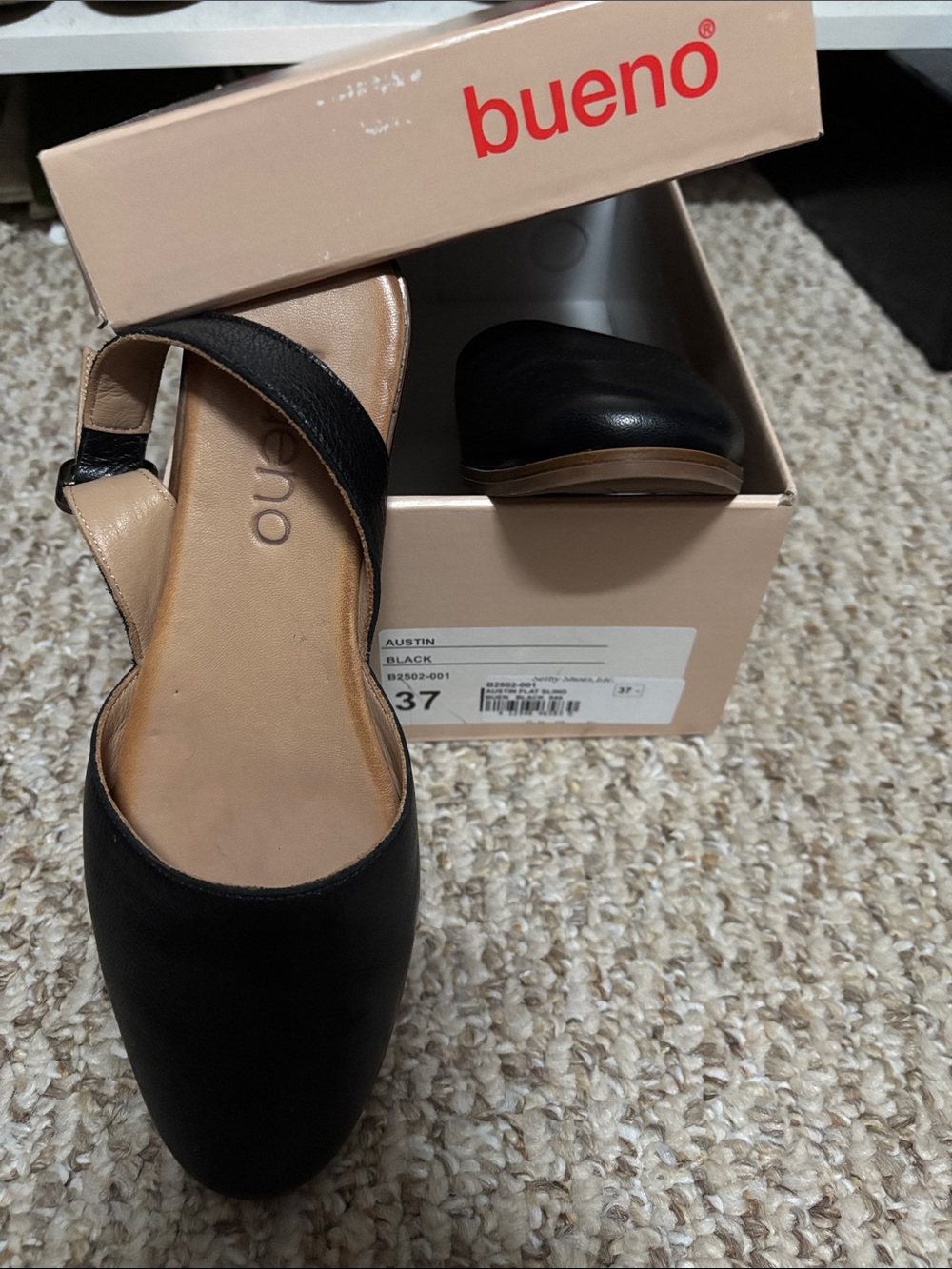 Bueno Black Leather Slingback Flats - Austin Style